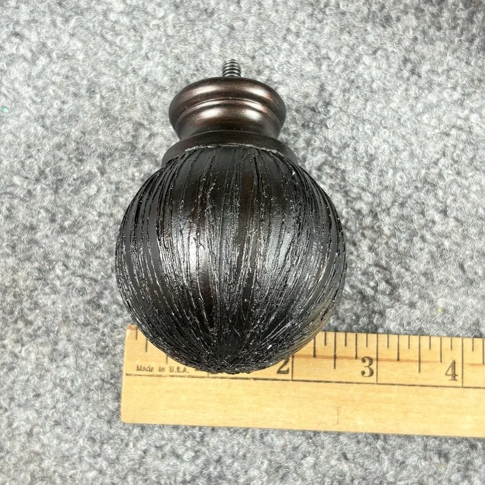 90s Ball-Shaped Curtain Rod Finials Pair of 2 Black Bronze Striated Texture VTG‎